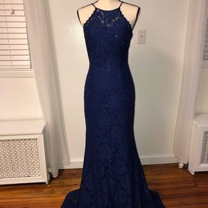Navy Blue Lace Long Dress